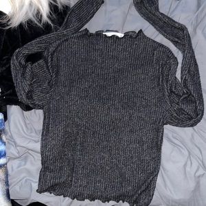 Dark grey long sleeve women’s crop top/ slight turtleneck